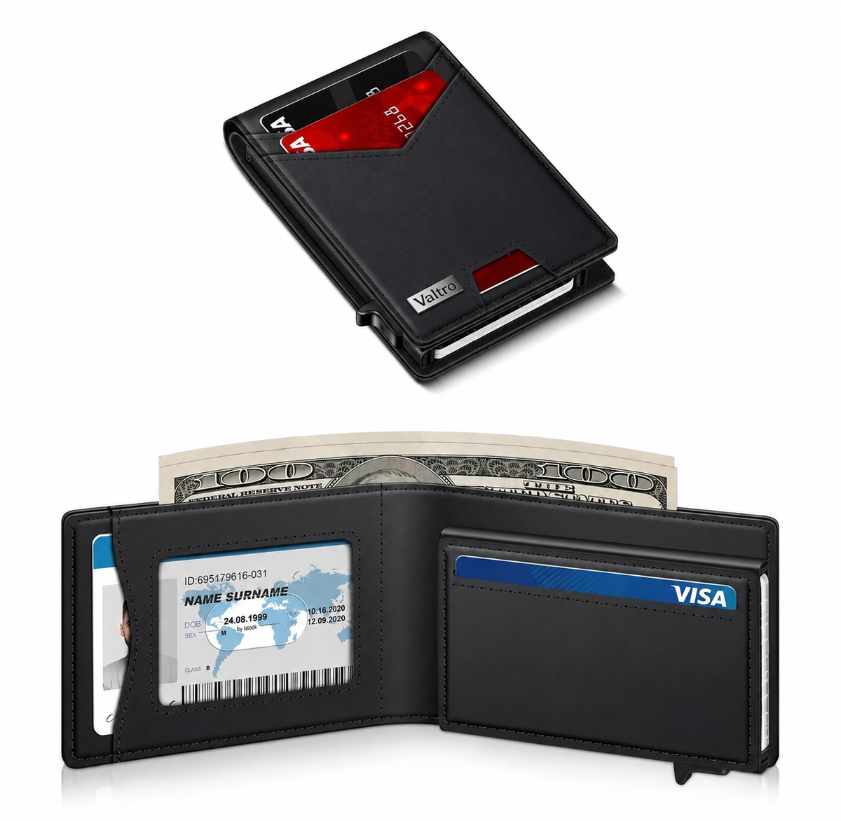 Valtro Pop-Up RFID Wallet in Black - product view 1