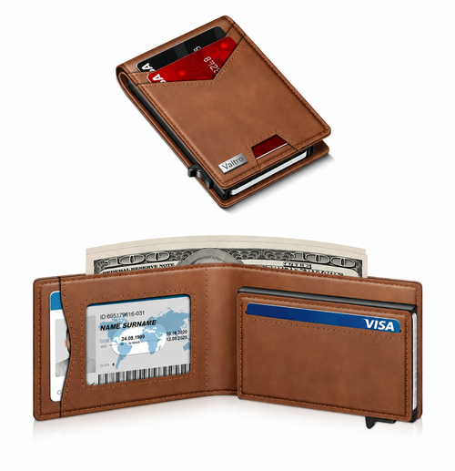 Valtro Pop-Up RFID Wallet in Brown - product view 1