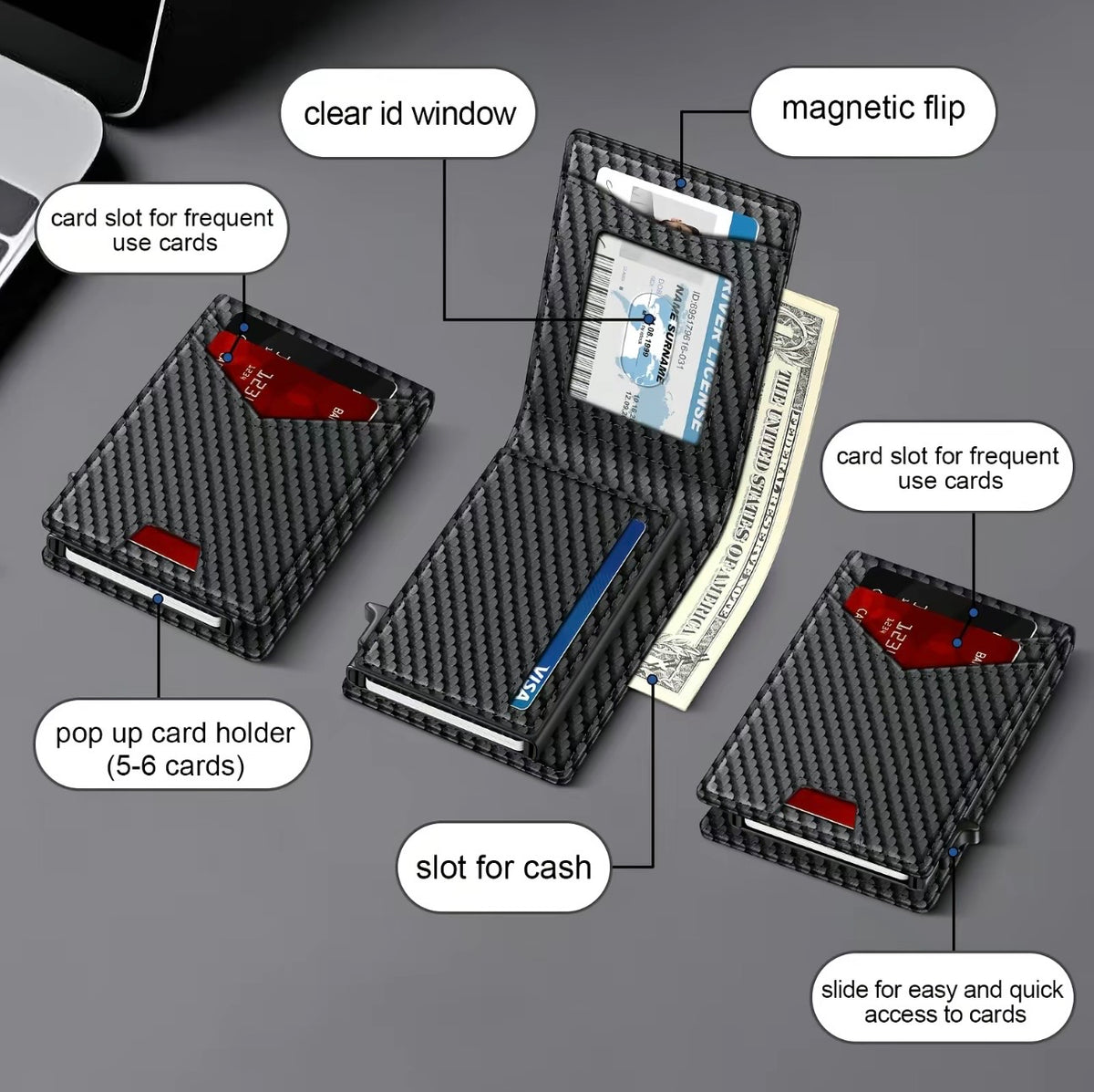 Valtro Pop-Up RFID Wallet in Carbon Black - product view 2